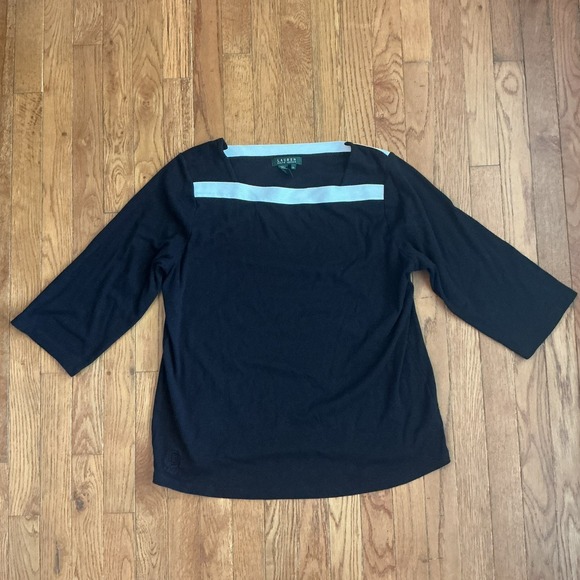 Lauren Ralph Lauren Tops - Lauren Ralph Lauren Plus Boat Neck 3/4 Sleeve Cotton Top Black 2X